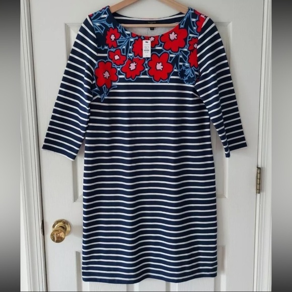 NWT Talbots Navy Stripes and Flowers Shift Dress 3/4 Sleeve Cotton MP​​​ - Picture 6 of 7